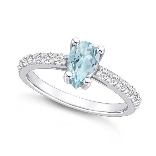 Aquamarine (3/4 Ct. T.W.) and Diamond (1/3 Ct. T.W.) Ring in 14K White Gold