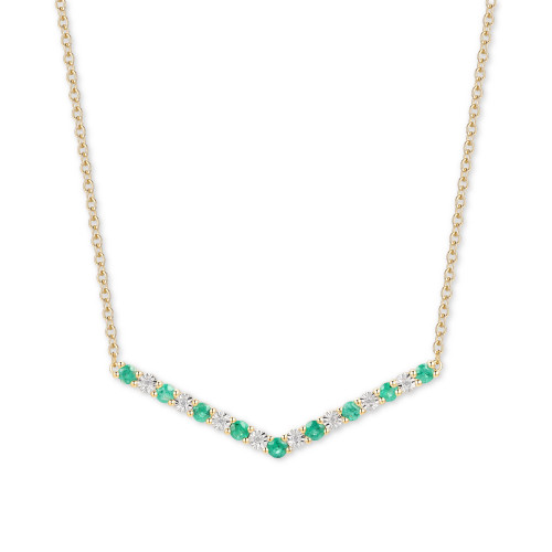Emerald (1/2 ct. t.w.) & Diamond (1/20 ct. t.w.) Chevron 16" Statement Necklace in 14k Gold-Plated Sterling Silver