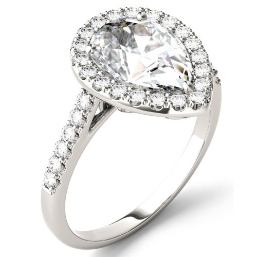 Moissanite Pear Halo Ring (2-5/8 ct. tw. Diamond Equivalent) in 14k White Gold
