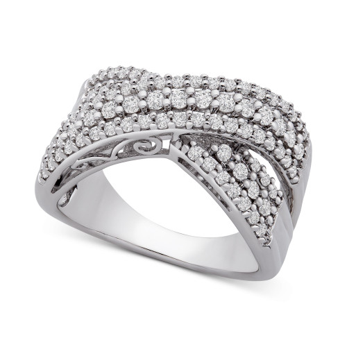 Diamond Crossover Statement Ring (1 ct. t.w.) in Sterling Silver
