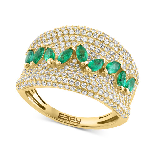 EFFY® Emerald (7/8 ct. t.w.) & Diamond (7/8 ct. t.w.) Pavé Concave Statement Ring in 14k Gold