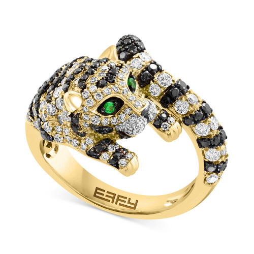 EFFY® Espresso & Black Diamond (1-1/2 ct. t.w.) & Tsavorite Accent Tiger Ring in 14k Gold