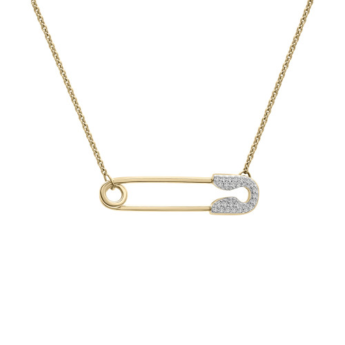 Diamond Safety Pin Charm Collector Pendant Necklace (1/20 ct. t.w.) in 10k Gold, 17" + 1" extender, Created for Macy's