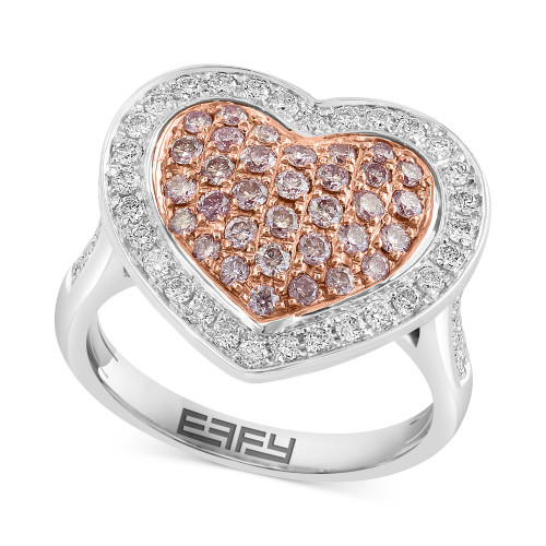 EFFY® White Diamond (3/8 ct. t.w.) & Pink Diamond (1/2 ct. t.w.) Heart Ring in 14k Rose & White Gold