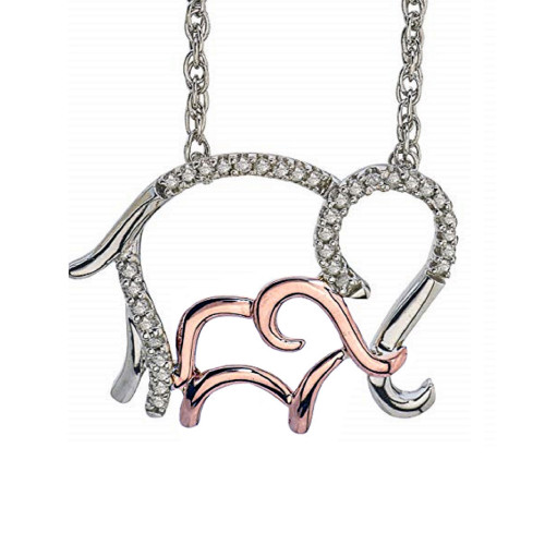 Diamond Family Elephant Pendant Necklace (1/10 ct. t.w.) in Sterling Silver and 10k Rose Gold