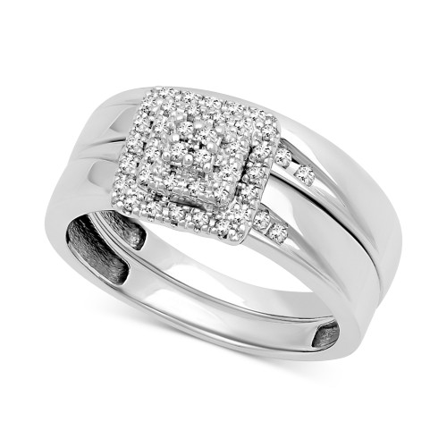 Diamond Square Cluster Bridal Set (1/4 ct. t.w.) in 14k White Gold