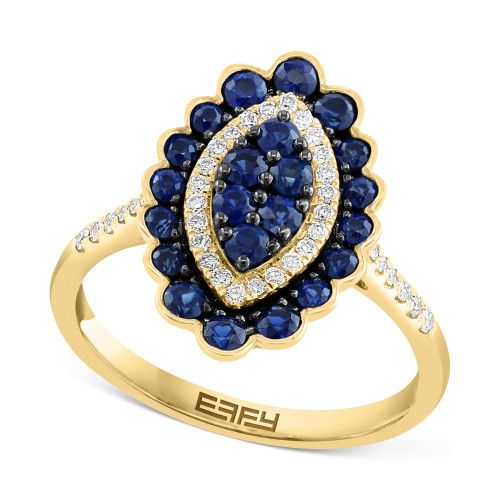 EFFY® Sapphire (7/8 ct. t.w.) & Diamond (1/5 ct. t.w.) Cluster Ring in 14k Gold