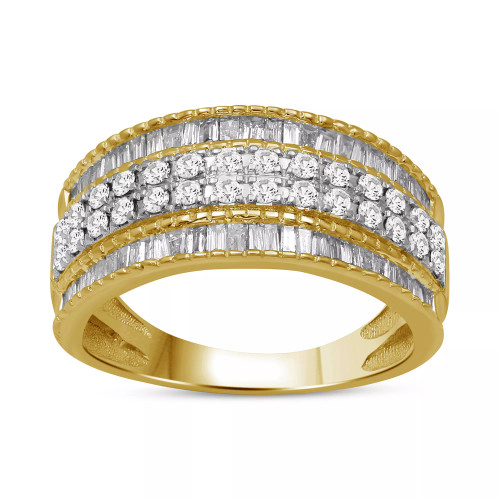 Diamond Round & Baguette Multirow Band (1 ct. t.w.) in 14k White or Yellow Gold