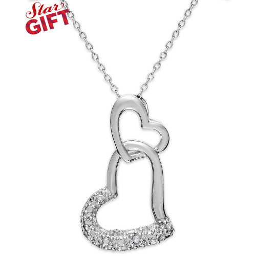 Sterling Silver Diamond Double Heart Pendant Necklace (1/10 ct. t.w.)