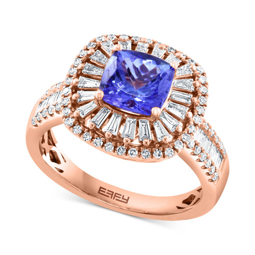 EFFY® Tanzanite (1-5/8 ct.t.w.) & Diamond (5/8 ct. t.w.) Halo Ring in 14k Rose Gold