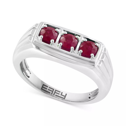 EFFY® Men's Ruby Three Stone Ring (1 ct. t.w.) in Sterling Silver (Also in Sapphire)