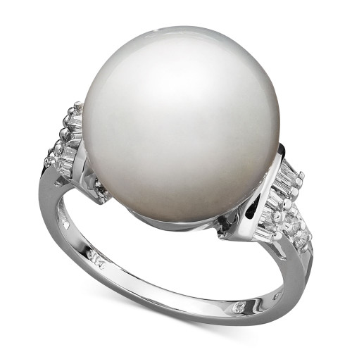 14k White Gold Ring, Cultured South Sea Pearl (13mm) and Diamond (1/4 ct. t.w.) Ring