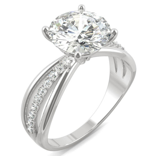 Moissanite Round Solitaire with Sides Ring (2-9/10 ct. tw. Diamond Equivalent) in 14k White Gold