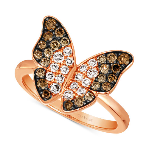 Ombré Diamond (5/8 ct. t.w.) & Vanilla Diamond (1/10 ct. t.w.) Butterfly Ring in 14k Rose Gold