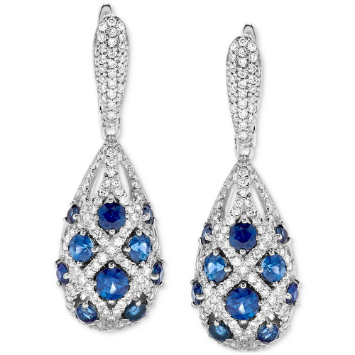 Sapphire (2-1/4 ct. t.w.) & Diamond (1-1/10 ct. t.w.) Oval Basket-Weave Look Drop Earrings in 14k White Gold