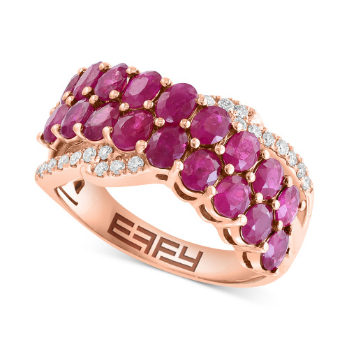 EFFY® Ruby (2-3/4 ct. t.w.) & Diamond (1/6 ct. t.w.) Crossover Cluster Ring in 14k Rose Gold