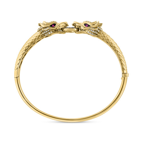 EFFY® Black & White Diamond (1/2 ct. t.w.) & Ruby (1/20 ct. t.w.) Dragon Bracelet in 14k Gold