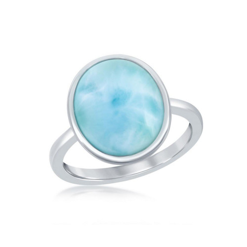 Sterling Silver Larimar Oval with Design Border Ring
