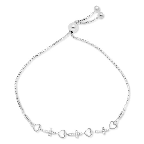 Diamond Heart & Cross Bolo Bracelet (1/6 ct. t.w.) in Sterling Silver