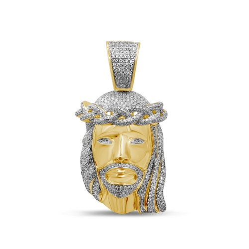 Men's Diamond (1-1/2 ct. t.w.) Christ Head Pendant in 14K Yellow Gold over Sterling Silver