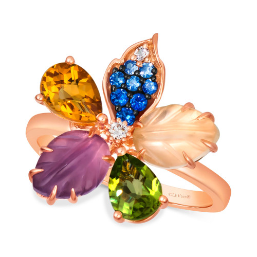 Ombré® Multi-Gemstone (3 ct. t.w.) & Vanilla Diamond Accent Flower Ring in 14k Rose Gold