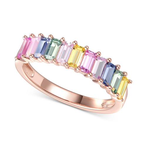 Lab-Created Multi-Sapphire Baguette Ring (1-5/8 ct. t.w.) in 14k Rose Gold-Plated Sterling Silver