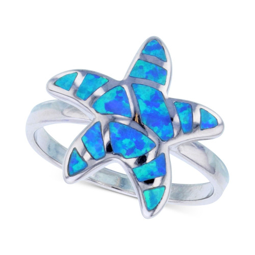 Lab-Created Blue Opal Starfish Ring in Sterling Silver