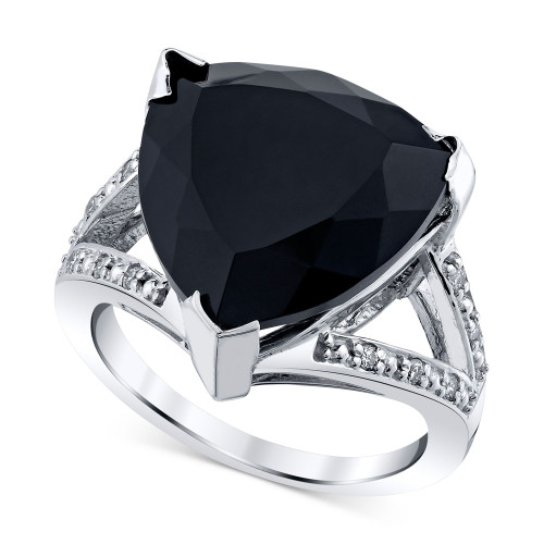 Onyx (11 ct. t.w.) & Diamond (1/10 ct. t.w.) Triangle Ring in Sterling Silver