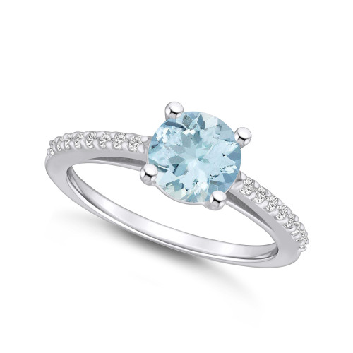 Aquamarine (1-1/4 ct. t.w.)and Diamond (1/6 ct. t.w.) Ring in 14K White Gold