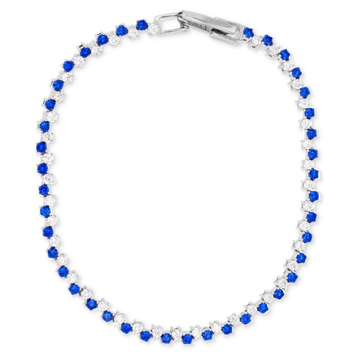 Blue & White Cubic Zirconia Link Bracelet in Sterling Silver