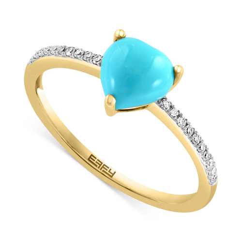 EFFY® Turquoise & Diamond (1/10 ct. t.w.) Heart Ring in 14k Gold