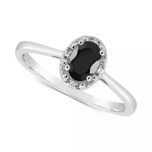 Labradorite  & Diamond Accent Oval Ring in Sterling Silver (Also in Onyx & Turquoise)