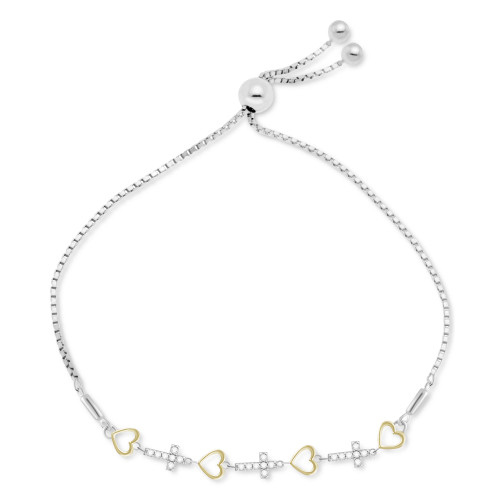 Diamond Heart & Cross Bolo Bracelet (1/6 ct. t.w.) in Sterling Silver & Gold-Plated Sterling Silver