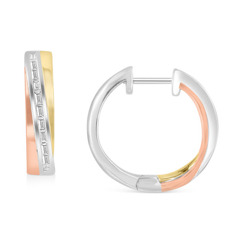 EFFY® Diamond Baguette Small Hoop Earrings (1/3 ct. t.w.) in 14k Tricolor Gold, 0.625"
