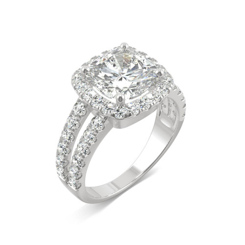 Moissanite Cushion Halo Ring 4-1/4 ct. t.w. Diamond Equivalent in 14k White Gold