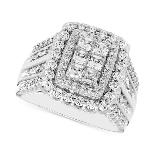 Diamond Princess Halo Cluster Ring (2 ct. t.w.) in 14k White Gold