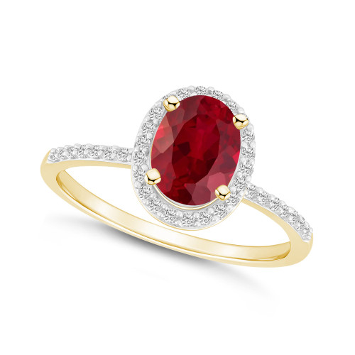 Created Ruby (1-1/4 ct. t.w.) and Created Sapphire (1/5 ct. t.w.) Halo Ring in 10K Yellow Gold
