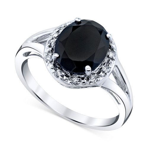 Onyx & Diamond (1/10 ct. t.w.) Halo Ring in Sterling Silver