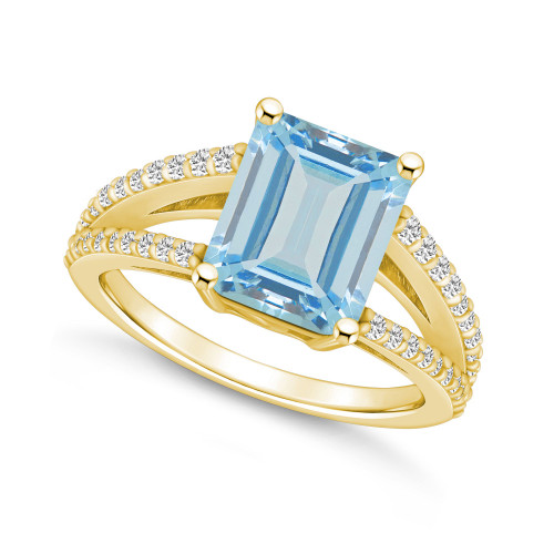Aquamarine and Diamond Accent Ring in 14K Yellow Gold