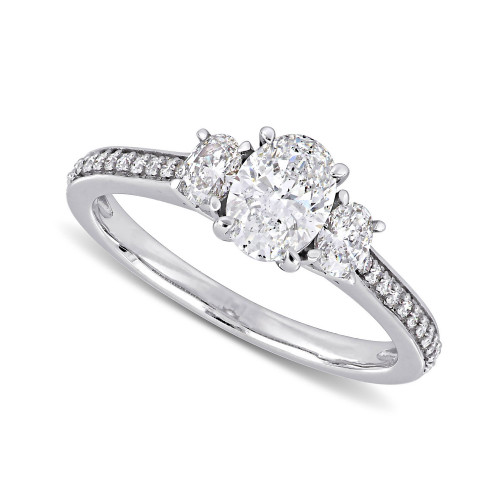 Diamond Oval Three Stone Engagement Ring (1-1/10 ct. t.w.) in 14k White Gold
