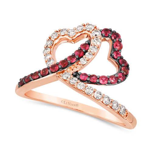 Passion Ruby (3/8 ct. t.w.) & Nude Diamond (1/3 ct. t.w.) Interlocking Hearts Ring in 14k Rose Gold