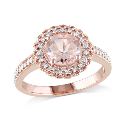 Morganite (1-1/6 ct. t.w.) and Diamond (1/8 ct. t.w.) Floral Halo Ring in 18k Rose Gold Over Silver
