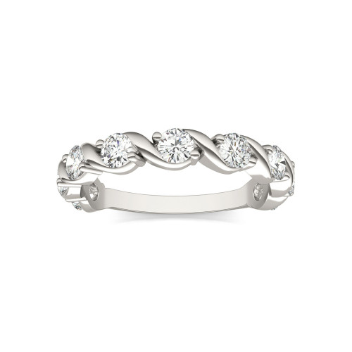 Moissanite Swirled Anniversary Band Ring (9/10 Carat Total Weight Certified Diamond Equivalent) in 14K White Gold