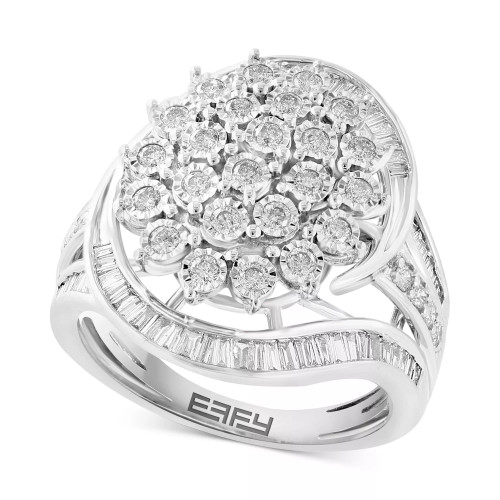 EFFY® Diamond Round & Baguette Cluster Swirl Ring (7/8 ct. t.w.) in 14k Gold