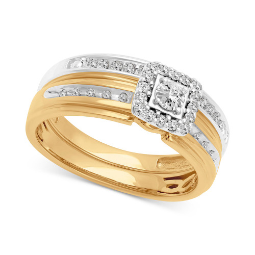 Diamond Square Halo Cluster Bridal Set (3/8 ct. t.w.) in 14k Two-Tone Gold