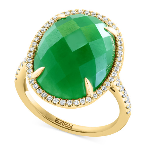 EFFY® Dyed Green Jade & Diamond (1/3 ct. t.w.) Halo Ring in 14k Gold