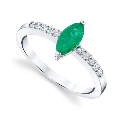 Emerald (5/8 ct. t.w.) & Diamond (1/6 ct. t.w.) Ring in 14k White Gold
