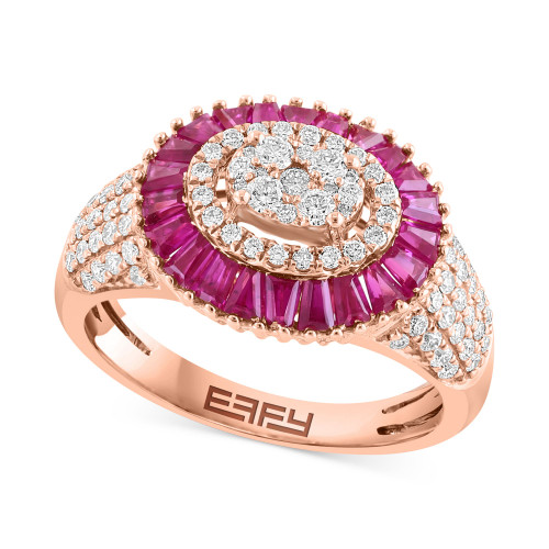 EFFY® Ruby (1-5/8 ct. t.w.) & Diamond (5/8 ct. t.w.) Baguette Cluster Ring in 14k Rose Gold