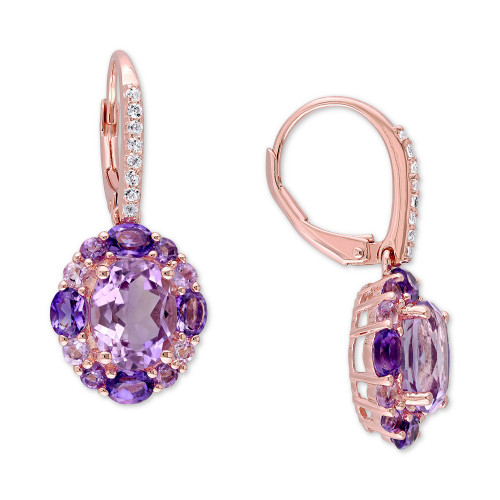 Amethyst (1-1/3 ct. t.w.) & White Topaz (1/6 ct. t.w.) Cluster Leverback Drop Earrings