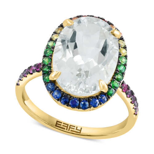 EFFY® White Topaz (7-7/8 ct. t.w.) & Multi-Sapphire (5/8 ct. t.w.) Ring in 14k  Yellow Gold